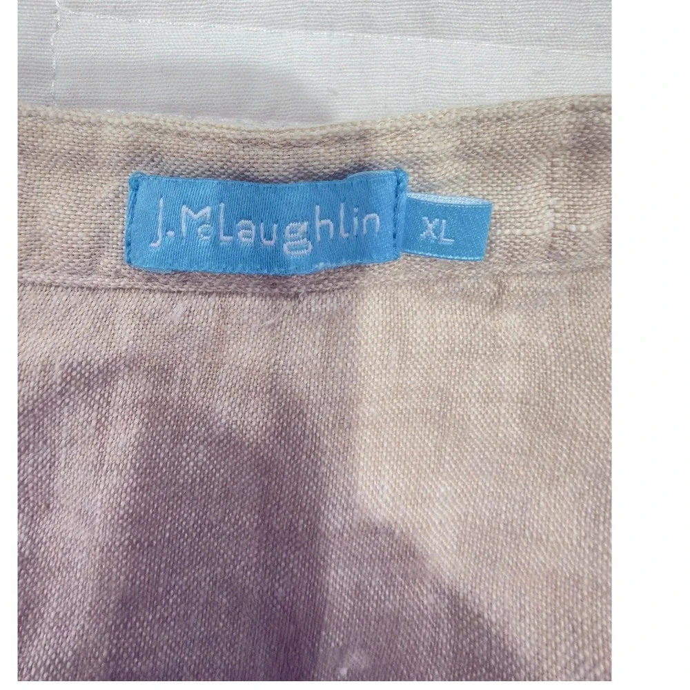 J. McLaughlin Linen Tunic Dress Beige Pintuck Roll Tab Sleeve XL - Picture 2 of 9